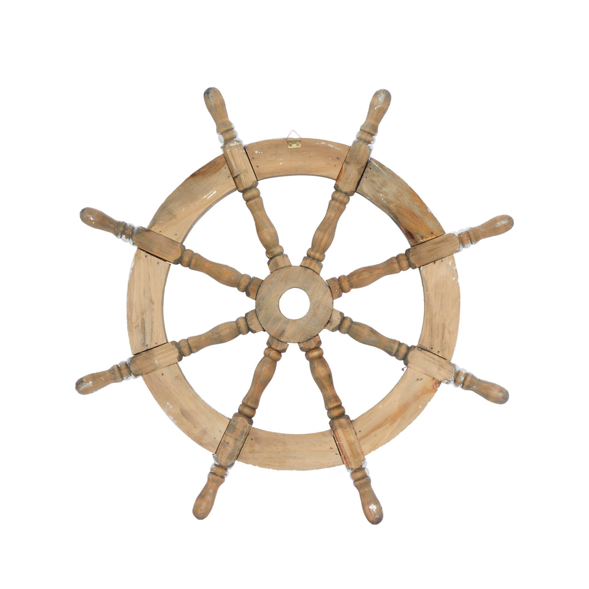 24" White Wood Coastal Ship Wheel Wall Decor